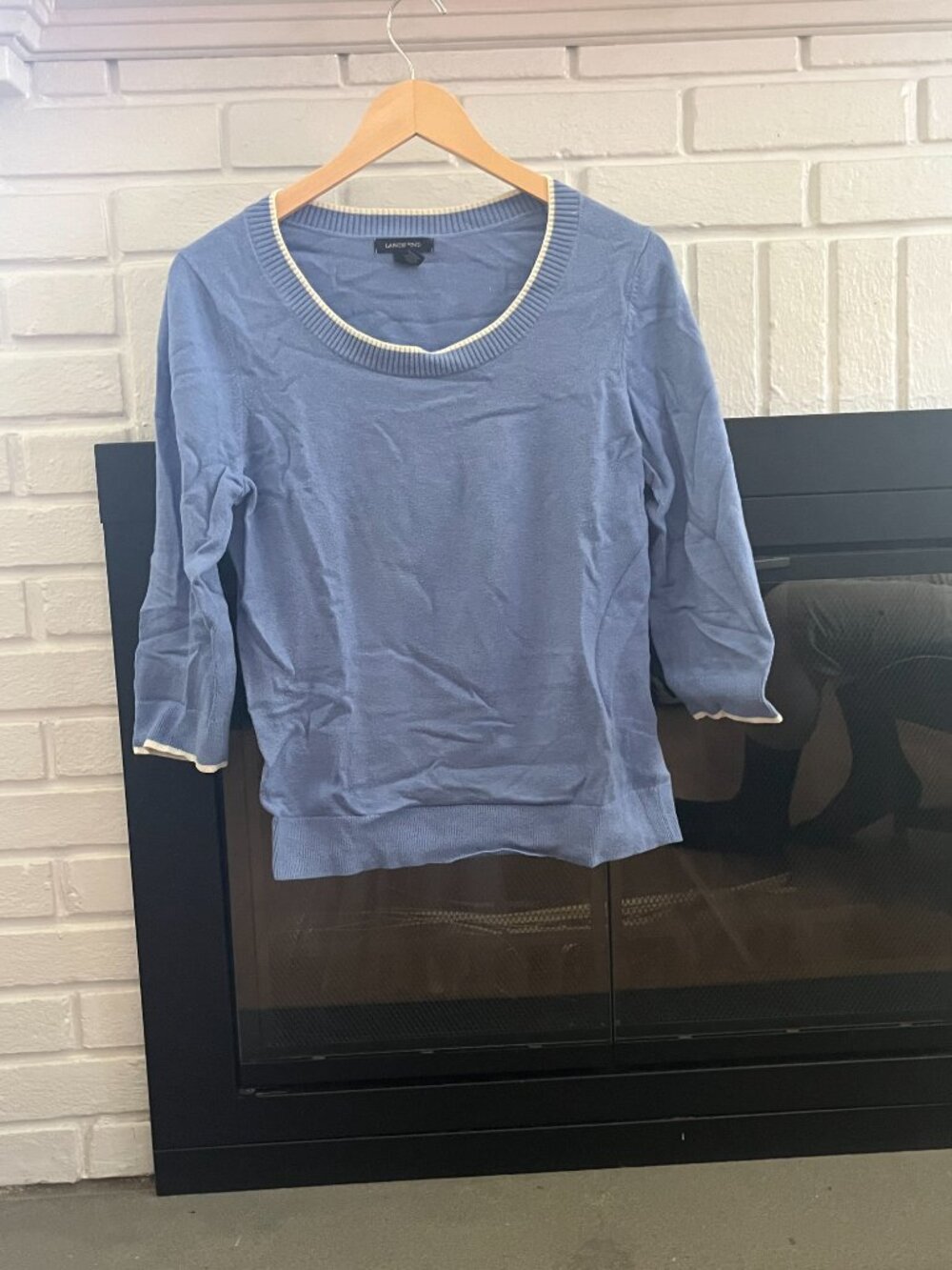 Lands' End Women's Blue and White Sweater, size M